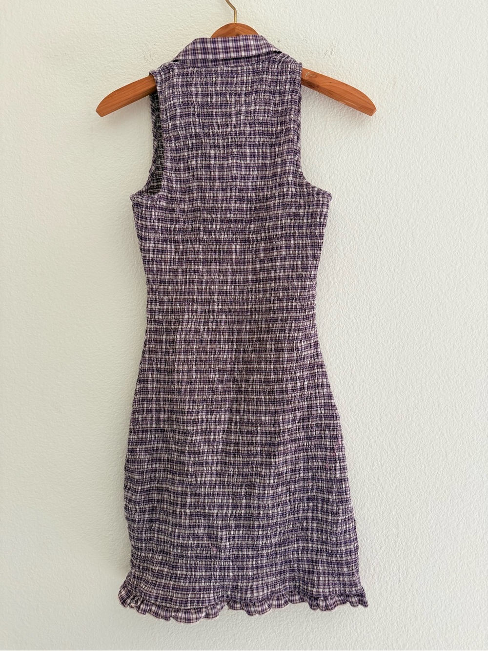 PILCRO smocked gingham Sleeveless Collared Summer Dress ruffled trim - Picture 7 of 11